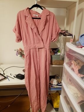 Reserved Rose-Pink Button-Detail Jumpsuit